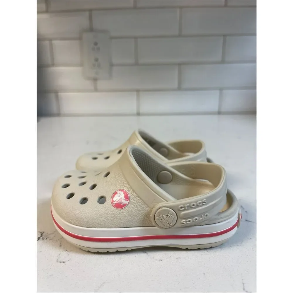 CROCBAND CUTOUT DETAIL ROUND TOE CLOGS - BEIGE - STUCCO MELON 204537 Size 4